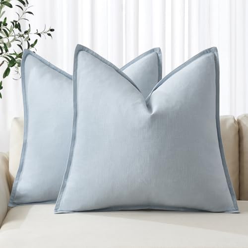 MIULEE Decorative Linen Pillow Covers 18x18 Inch Light Blue by MIULEE
