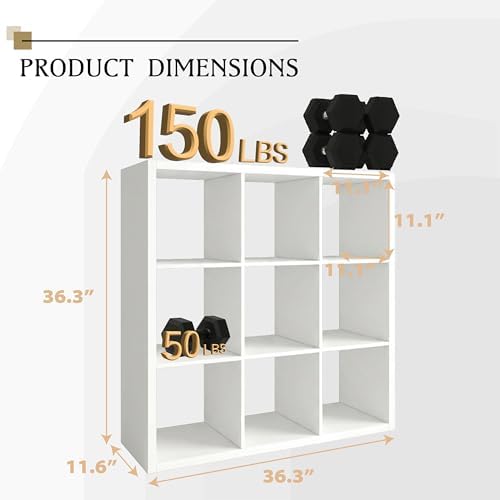 WannabeMyself【2026 Wooden Thick Frame】 9 Cube Storage Organizer with Anti-Tipping Kits, Reversible Open Back Book Shelf,Bookcase for Living Room,Bedroom,Entrance Hall,Office,11.6×36.3×36.3,White - Image 2