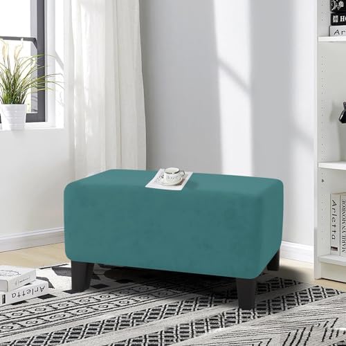 MAXIJIN Velvet Ottoman Slipcover Stretch Square Rectangle Footstool Slipcover Folding Storage Ottoman Covers for Living Room with Elastic Bottom (Ottoman Large, Peacock Blue) - Image 2