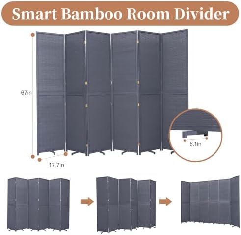 Room Divider Folding Privacy Screens,Hand-Made Natural Bamboo Room Dividers - Image 5