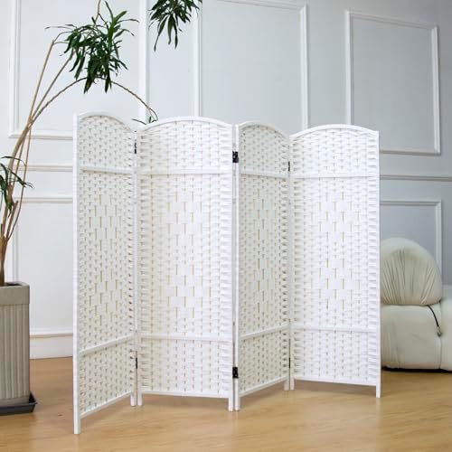 Furnnylane 4 Panel Rattan Divider Short Room Partition Screen,Double Sided Folding Divider for Room Separation,White,47.2" H x 63" W - Image 4