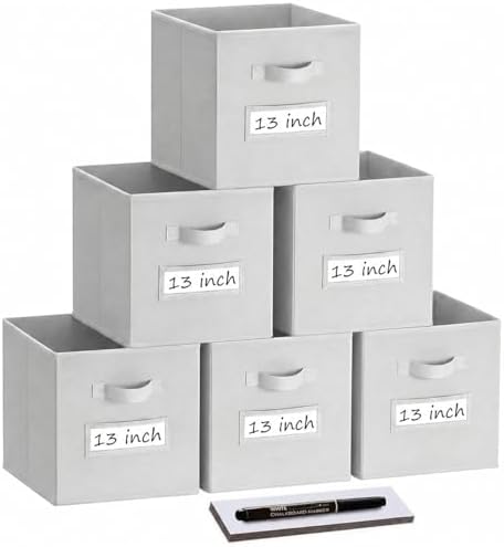 Storage Bins,13 Inch Cube Storage Bin with Labels,6pcs,Light Grey by Anyoneer