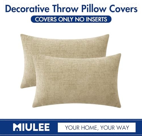 MIULEE Soft Chenille Lumbar Throw Pillow Covers Beige 12x20 Inch Pack of 2 - Image 6