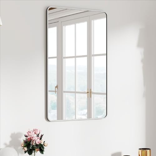 30x20 Bathroom Mirror Rect Wall Mounted Aluminum Metal Frame Silver by SCWF-GZ
