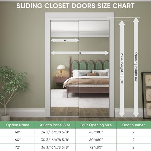 JUBEST 48''x80'' Mirror Closet Doors, One Side Sliding Closet Door - Image 2