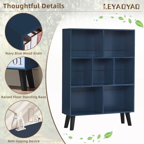 LEYAOYAO Cube Bookshelf, Mid-Century Modern Book Shelf with Legs, Dark Blue - Image 4