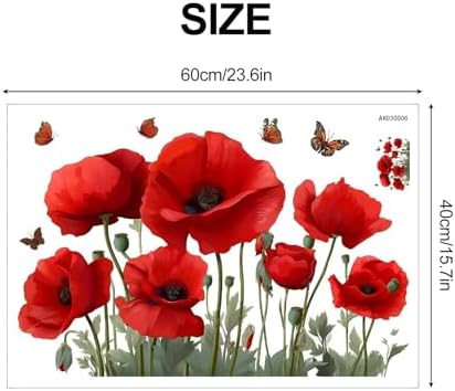 ANNA QUEEN Red Poppy Flower Wall Decals with Butterflies | Peel and Stick Floral Wall Stickers – Removable Garden Bloom Vinyl Wall Art for Bedroom, Living Room, Hallway & Window Décor - Image 2