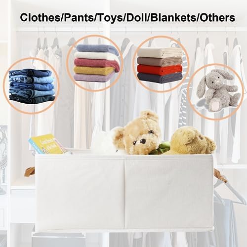Fordonral Pack of 3 Large Capacity Storage Bins Closet Organizer System, Sturdy Foldable Boxes for Organizing Clothing, Sheets, Toys, Books - Shelf Shelves Basket Bin Linen White - Image 2