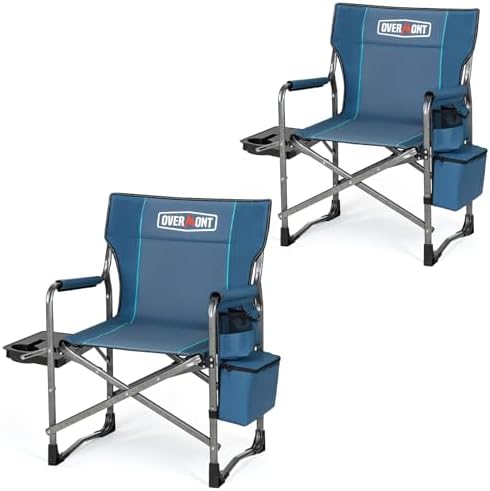 Overmont 2 Pack Folding Camping Chairs with Side Tables, 400 lb Each by Overmont