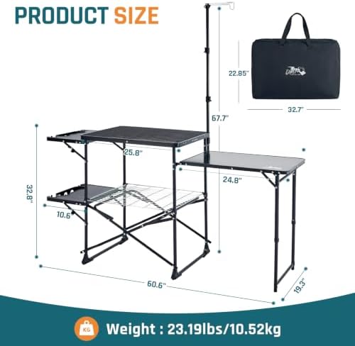 DMH OUTDOORS Folding Camping Kitchen Station Portable Outdoor Grill Table - Image 2