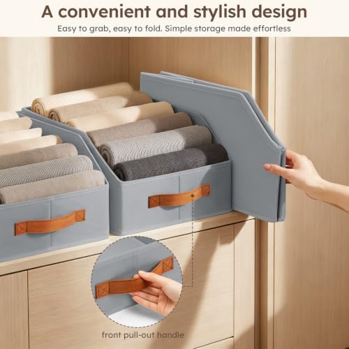 Homsorout Fabric Storage Bins for Organizing - 12 Pack Large Trapezoid Collapsible Storage Bins with Front Handle, Closet Organizers and Storage for Bedroom, Home Shelves, Small Spaces, Grey - Image 6