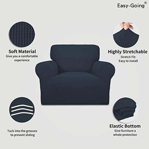 Easy-Going Stretch Chair Slipcover with Arm Washable Dark Blue - Image 3