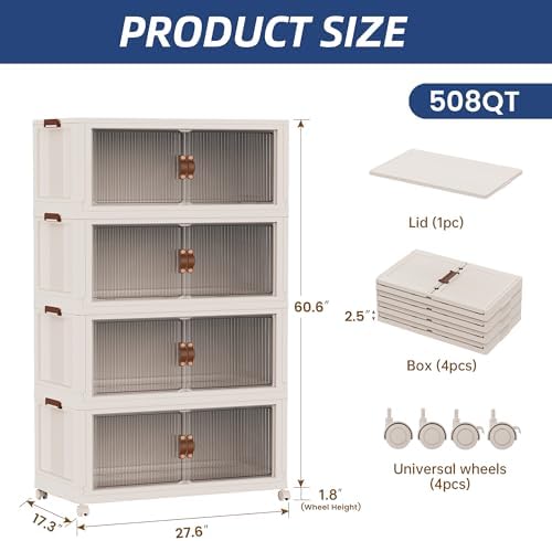 SAILUN 580Qt Stackable Storage Bins,Storage Cabinet a Lid,4Pack Blush White - Image 6