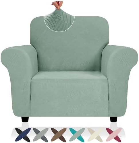 ZNSAYOTX Super Stretch Chair Slipcover (30"-47"), New Striped Sofa Chair Covers for Living Room, Dogs Pet Friendly Anti-Slip Chair Protector Spandex Armchair Slipcovers (Pea Green, Chair) by ZNSAYOTX