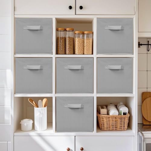 11 Inch Fabric Storage Cubes, Sturdy Foldable Storage Bins, Heavy Duty Cube Organizer for Clothes, Blankets, Shelves, Closets, Bedroom, Living Room, Gray, 10 Pack - Image 7
