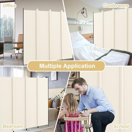 Kokorona 4 Panel Room Divider, 6FT Tall Folding Privacy Screen Wall Dividers, Portable Privacy Screen Freestanding Room Divider for Room Separation, Included - Cover Strips, Beige, 88''W x 71''H - Image 6