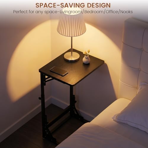 Folding Side Table, Adjustable C-Shaped End Table for Couch, Metal Frame TV Tray Table for Sofa Living Bedroom Bedside Coffee Small Spaces (Black, 15.8" L x 11.8" W) - Image 6