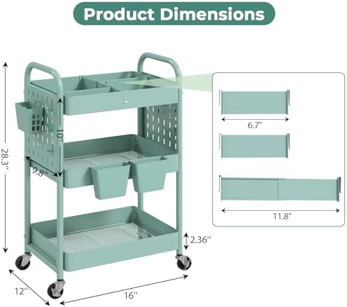 danpinera Rolling Cart, Movable Utility Organizer with Retractable Dividers & Pegboards for Kitchen, Bathroom, Office - Image 2