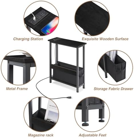 BAMGROW Slim Charging End Table with Storage - for Small Spaces and Bedroom (Black) - Image 7