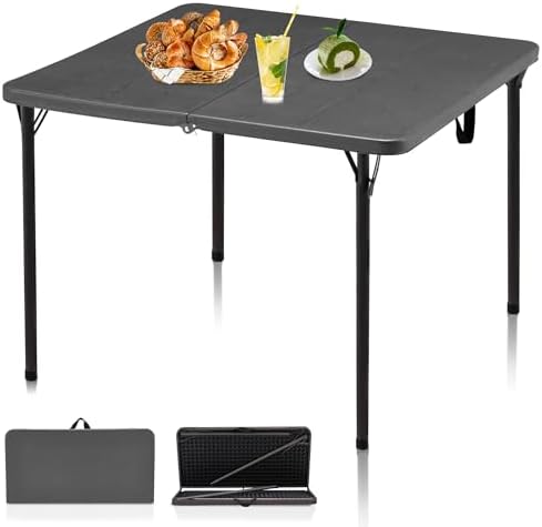 Kasunpul 34" Folding Table, Portable Square Folding Card Table with Collapsible Legs & Carrying Handle, Plastic Tables for Camping,Picnic, Office, Party, Grey by KASUNPULGIVEYOUANEWLIFE