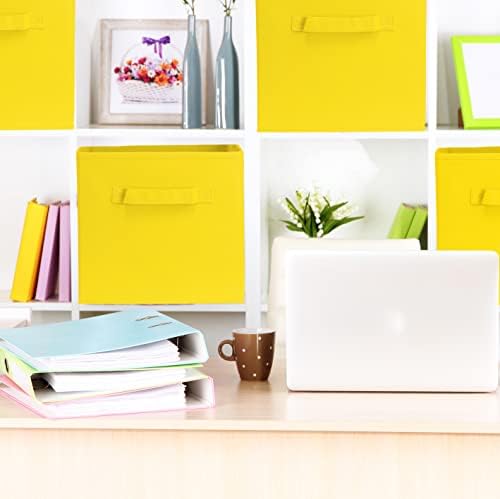 Simple Houseware 11-Inch Foldable Cube Storage Bins, Yellow, 6-Pack - Image 3