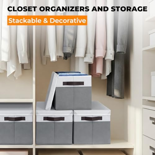 Extra Large Storage Baskets with Lids 4 Pack, 33 QT Throw Blanket Basket for Living Room - Stackable Decorative Closet Shelf Organizers and Storage Box for Organizing Clothes Towels Book - 16x12 in - Image 3
