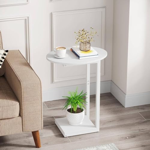 Hosfais Small Side Table End Table, C Shaped Oval Coffee Table, Wooden TV Tray for Living Room, Bedroom, Couch, Small Spaces (White) - Image 4