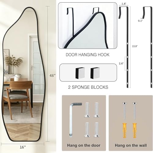 48"x16" Full Length Door Mirror, Dolphin Hanging Mirror, Black - Image 2