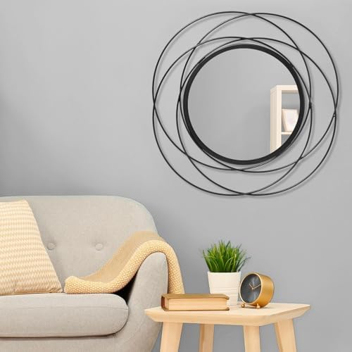 Round Black Mirror 24" for Living Room Wall Decor, Black Accent Framed Circle Bathroom Mirror, Decorative Vanity Mirror, Circular Mirror for Farmhouse Entryway Hallway - Image 3
