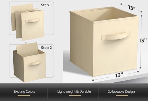 Sorbus Fabric Storage Cubes, 6-Pack Foldable Bins (13 Inch, Beige) - Image 3