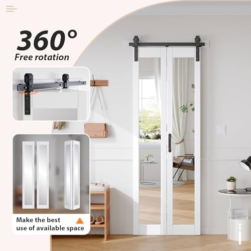 FREDBECK Bifold Barn Door 28x84,with Mirrored,Fit for 24"-26" Opening - Image 4