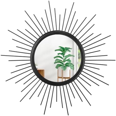 Sunburst Wall Mirror, Black Large Spoked Wall Decor Mirror Bohemian Home Round Modern Metal Wall Art Mirror for Living Room Hallway Bedroom Bathroom 24" x 24" by HLFMVWE