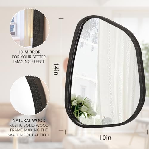 Asymmetrical Mirror for Wall Irregular Oval Wood Frame Modern Unique Wall Mirror Decorative Vanity Bathroom Living Room Bedroom Entryway Hallway Artistic Wavy Mirror Small 14"x10" - Image 7