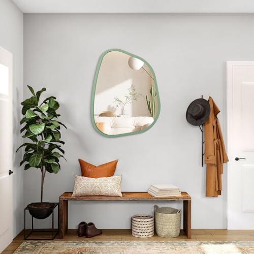 Asymmetrical Mirror for Wall Irregular Wood Frame Modern Unique Wall Mirror Decorative Vanity Bathroom Living Room Bedroom Entryway Hallway Artistic Mirror 20"x16" - Image 5
