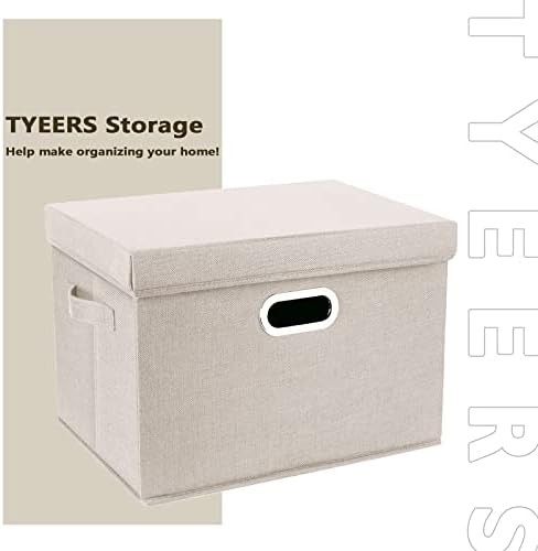 TYEERS Large Storage Bins with Lids, Collapsible, Washable, Fabric Storage Boxes for Organizing, 17.3x11.8x11.4 inches, 5 Pack, Beige - Image 7