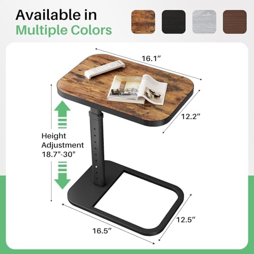 Kitstorack Adjustable Height C-Shaped End Table, 9-Level Side Table with Thickened Metal Rounded Edge, Couch Table Slides Under Sofa or Bed, Eating, Working, TV Tray Table for Small Spaces, Brown - Image 3