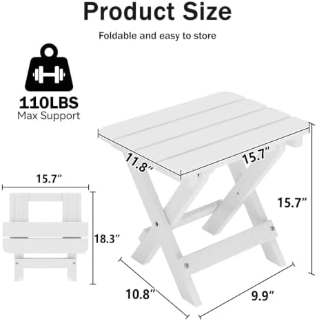 Folding Outdoor Side Table,Small HDPE Patio Table,All-Weather Compact Portable End Table for Patio,Porch,Pool,White,11.8" D x 15.7" W x 15.7" H - Image 3