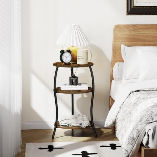 YINMIT 3 Tier Wooden Small Round Side Table with Adjustable Feet - Image 5
