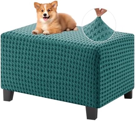 MAXIJIN Stretch Ottoman Cover Rectangular Ottoman Slipcovers for Footstool with Elastic Band Square Folding Storage Stool Furniture Protector Removable Washable (Large, Peacock Blue) by MAXIJIN