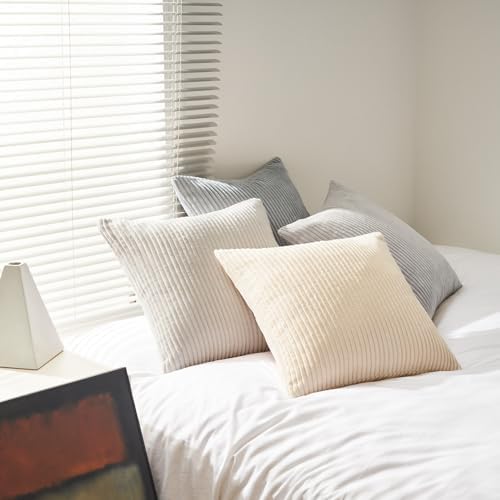 Topfinel 4 Packs Neutral Decorative Throw Pillows Covers 26x26 Inch for Living Room Couch Bed Sofa, Rustic Farmhouse Boho Neutral Home Decor, Soft Plush Striped Corduroy Square Cushion Case 65x65 cm - Image 7