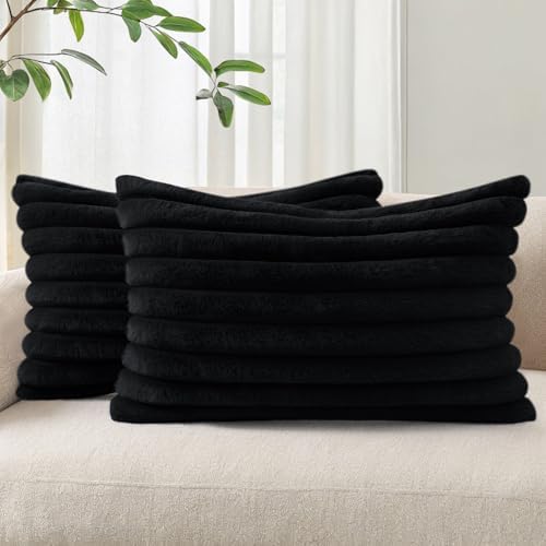 Pallene Faux Fur Decorative Throw Pillow Covers 12x20 Set of 2, Black by PALLENE