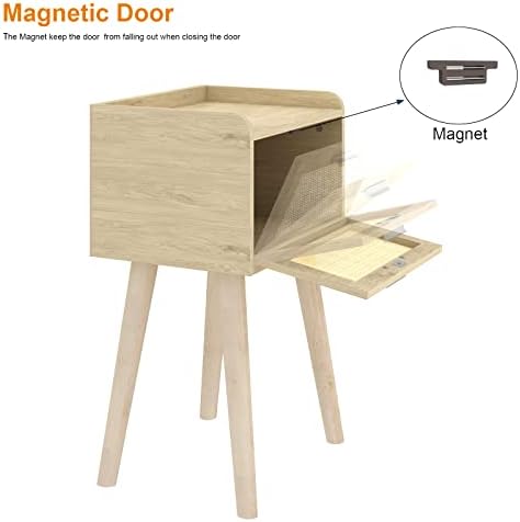 LAATOOREE Nightstand Set of 2, Small Bed Side Table with Rattan Door - Image 5