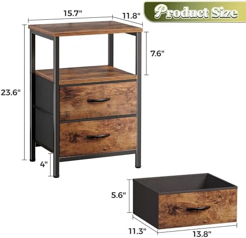 Huuger Night Stand Set of 2, Nightstand with 2 Drawers, Bedside Table - Image 3