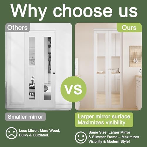 Bifold Doors for 24" x 80" Opening, Mirror Interior Folding Closet, White - Image 6