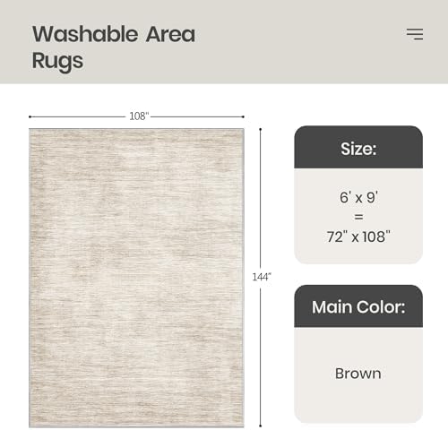 Valenrug 6x9 Area Rugs Non Slip, Large Washable Rugs for Living Room, Brown - Image 2