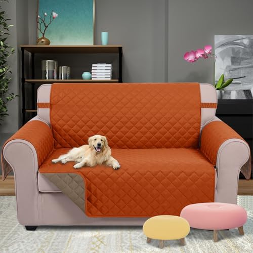 U-NICE HOME Loveseat Sofa Cover for 2 Cushion Couch, Orange/Taupe - Image 2