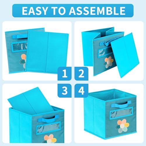 Cube Storage Bins, 6 Pack 11 Inch Fabric Storage Bins with Handle and Label Window, Foldable Storage Cubes, Colorful Fabric Bins for Kids Room, Classroom Organization and Storage, Clothes, Toys - Image 4