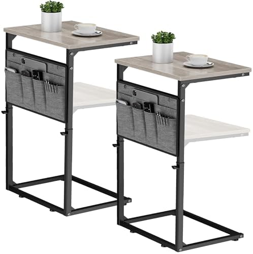 Vagusicc C Shaped End Table, Set of 2 Tall Side Table for Couch, Adjustable Height Small Couch Side Table for Small Spaces, End Table Slide Under Sofa Table TV Tray Arm Table for Living Room, Grey by Vagusicc