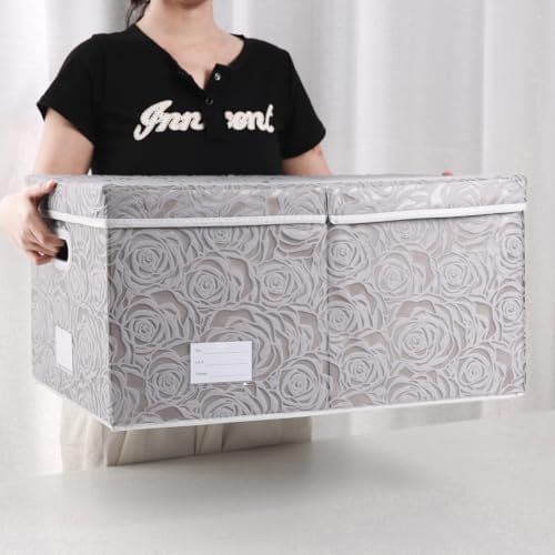 PRANDOM Jumbo Collapsible Storage Boxes with Lids Fabric Decorative Storage Bins Cubes Organizer Baskets with Cover Handles Divider for Bedroom Closet Living Room 23.2x15.7x11.8 Inch 3 Pack - Image 6
