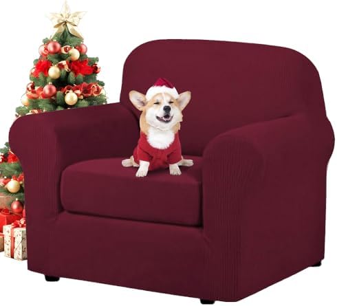 H.VERSAILTEX 2-Pieces Armchair Cover Super Rich Chair Slipcover/Furniture Cover Arm Chair Covers for Chairs, Knitted Jacquard Spandex Chair Cover Stay in Place, Skid Resistance (Chair, Burgundy) by HVERSAILTEX